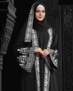 Black Color Attached Koti Borka with Embroidery & Stone Work - Image 2