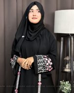 Dubai Cherry Fabric Burka with Embroidery Design