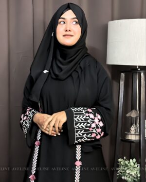 Dubai Cherry Fabric Burka with Embroidery Design