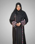 Luxury Cherry Fabric Borka with Embroidery Design - Image 8