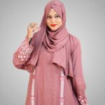 Dubai Cherry Fabric Borka with Embroidery Design