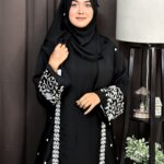 Cherry Fabric Burka with Embroidery Design