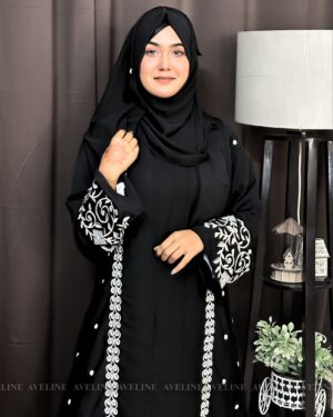 Cherry Fabric Burka with Embroidery Design