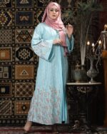 Sky Color Attached Koti Borka with Embroidery & Stone Work