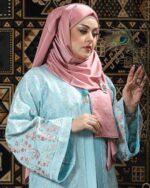 Sky Color Attached Koti Borka with Embroidery & Stone Work - Image 2