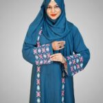 Luxury Cherry Fabric Borka with Embroidery Design