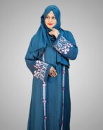 Dubai Cherry Fabric Borka with Embroidery Design - Image 3