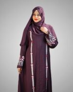 Dubai Cherry Fabric Borka with Embroidery Design - Image 2