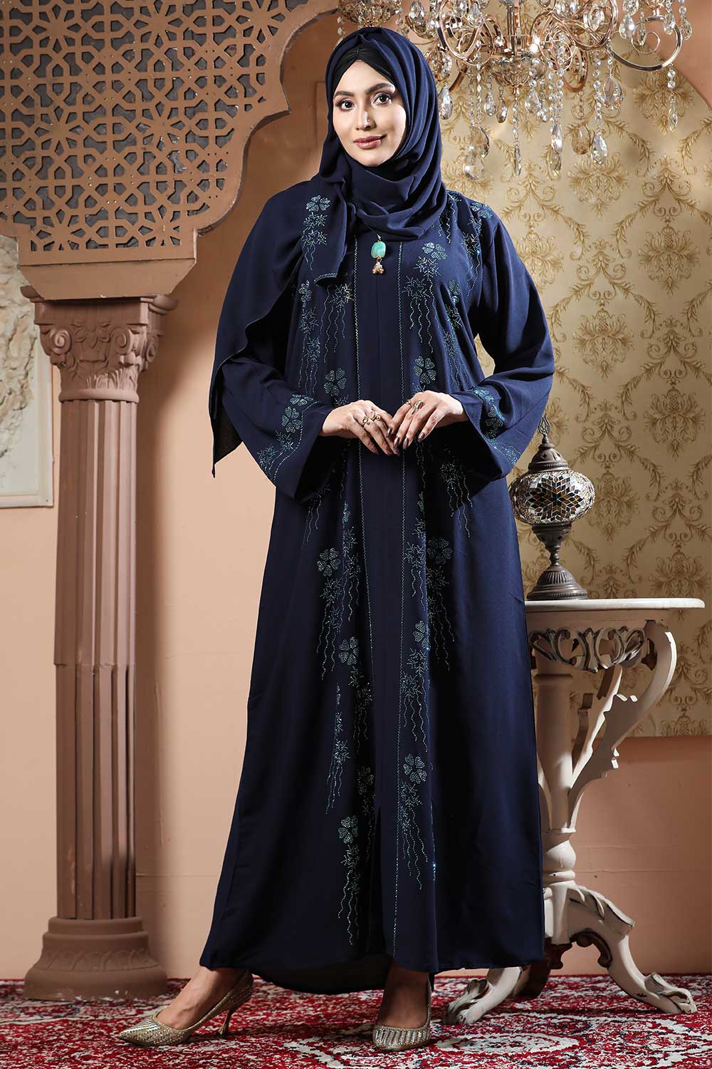 Navy Blue Color Borka Design with Stone Work